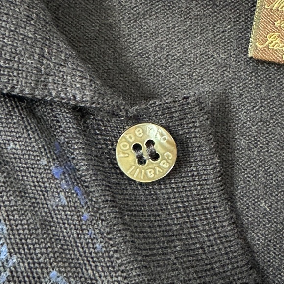 Roberto Cavalli Polo Shirt 100% Wool Knit Navy Blue Snake Print Mens Medium - Picture 8 of 13